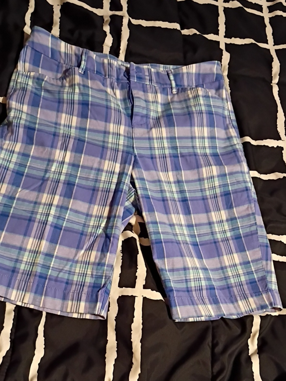 St. John's Bay Blue and Aqua Plaid Shorts